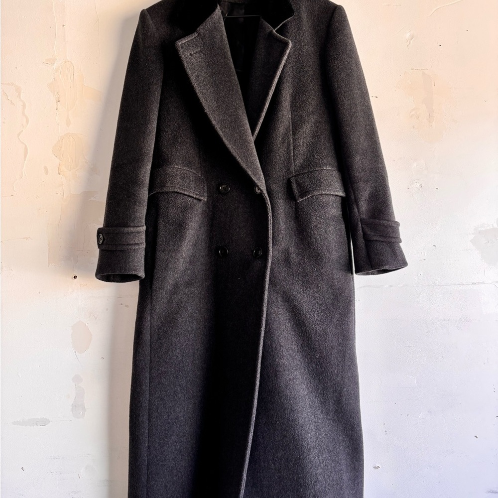Karen Wool Long Double-Breasted Women's Coat - Charcoal